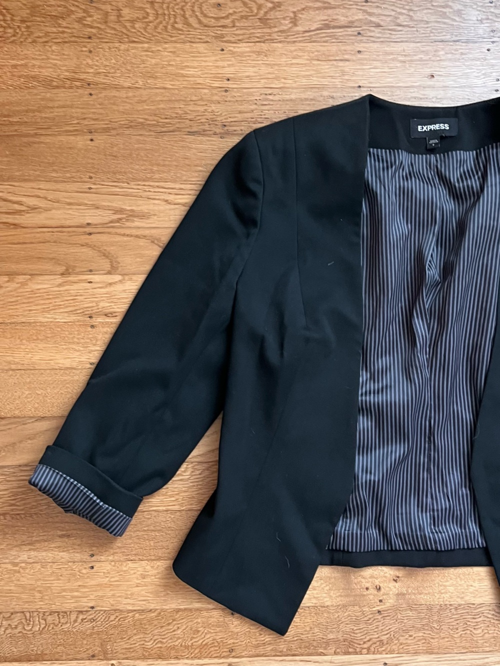 Express Black Open-Front Blazer with Striped Lining